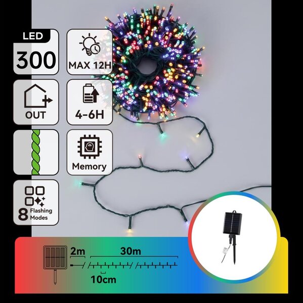 Aigostar - Ghirlandă solară LED de Crăciun 300xLED/8 funcții 32m IP65 multicolor 1200 mAh