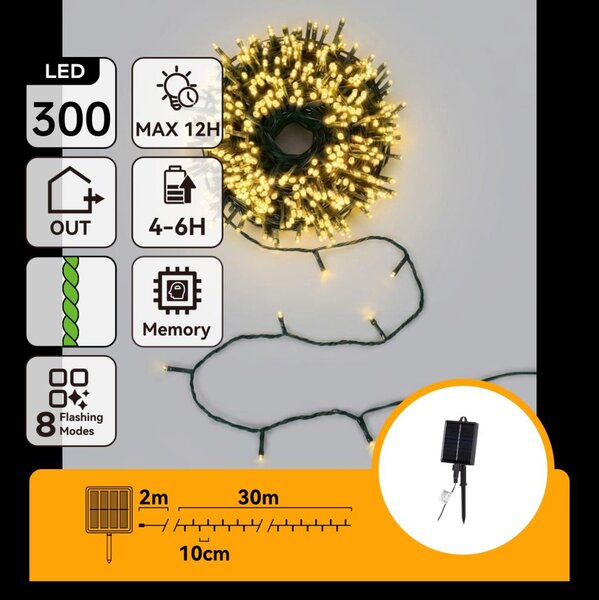 Aigostar - LED Ghirlandă solară de Crăciun 300xLED/8 funcții 32m IP65 alb cald 1200 mAh