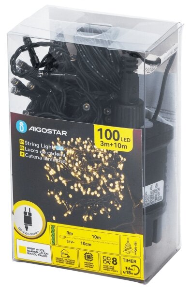 Aigostar - LED ghirlandă de Crăciun pentru exterior 100xLED/8 funcții 13m IP44 alb cald