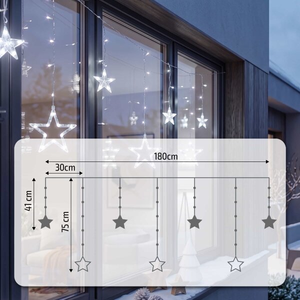Perdea LED de Crăciun de exterior BRILAGI 77xLED/3xAA/USB 1,8m IP44 alb rece