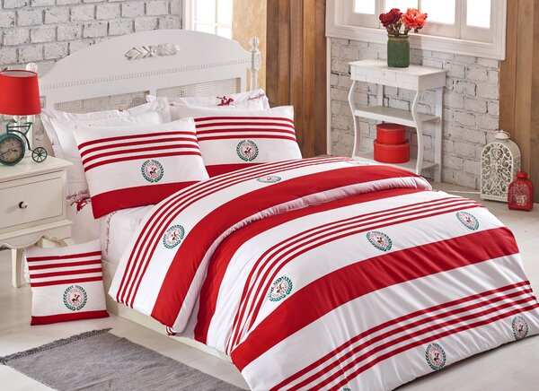 Set Lenjerie de pat double, Roșu, 220 x 160 cm,100% Bumbac Ranforce