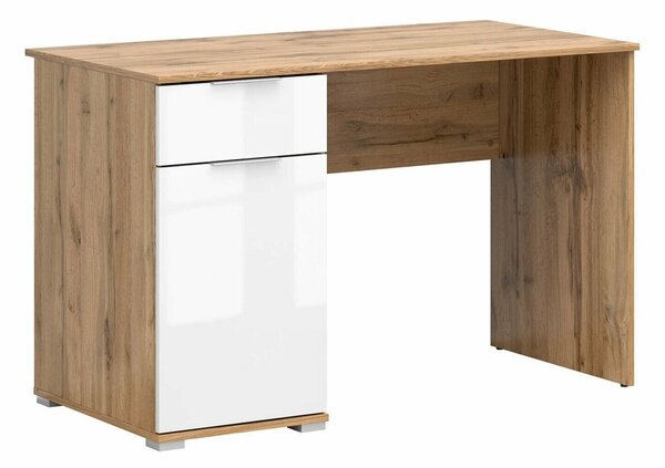 Birou Tivetra 100, Alb lucios, Stejar Wotan, PAL laminat, 76x120x60cm, 36 kg