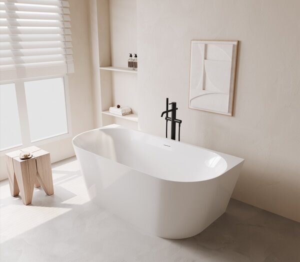 Erga Norah Slim, cadă de baie independentă lipită de perete 170x70 cm + dop de scurgere, alb lucios, ERG-NORAH-SLIM-170070-WH-WH