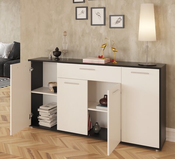 Comoda, culoare alba neagra, LUNIA