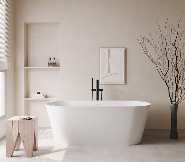 Erga Norah Slim, cadă de baie independentă lipită de perete 170x70 cm + dop de scurgere, alb lucios, ERG-NORAH-SLIM-170070-WH-WH