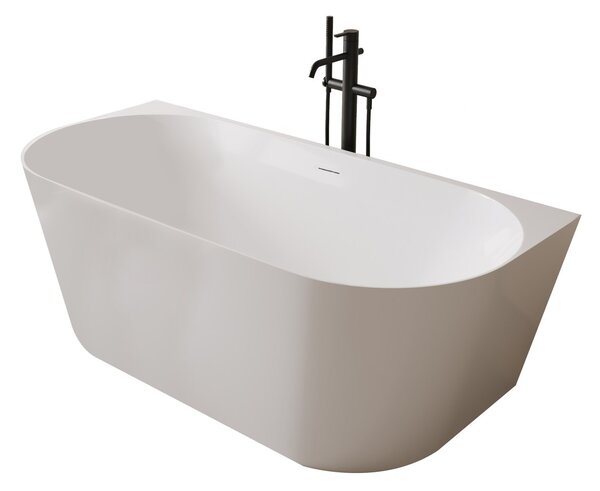 Erga Norah Slim, cadă de baie independentă lipită de perete 170x70 cm + dop de scurgere, alb lucios, ERG-NORAH-SLIM-170070-WH-WH