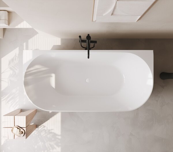 Erga Norah Slim, cadă de baie independentă lipită de perete 170x70 cm + dop de scurgere, alb lucios, ERG-NORAH-SLIM-170070-WH-WH