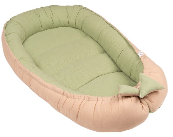 Cosulet bebelus pentru dormit din tesatura de in Kidizi Baby Nest Cocoon 90x50 cm Olive