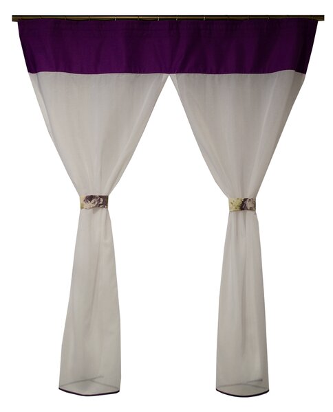Perdea Velaria alba in milas mov, 130x150 cm