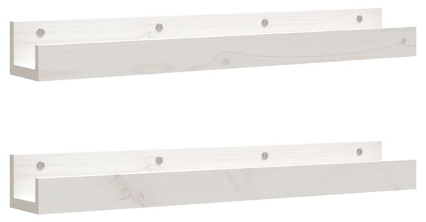 Rafturi de perete, 2 buc., alb, 80x12x9 cm, lemn masiv de pin