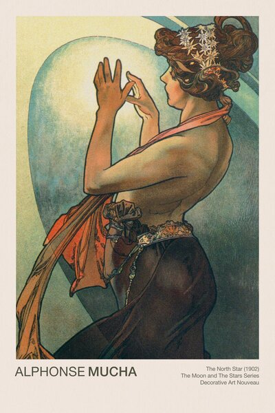 Reproducere The North Star (Celestial Art Nouveau / Beautiful Female Portrait) - Alphonse / Alfons Mucha, (26.7 x 40 cm)