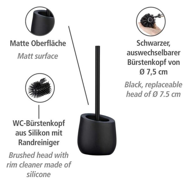Perie de WC negru-mat din ceramică Badi – Wenko