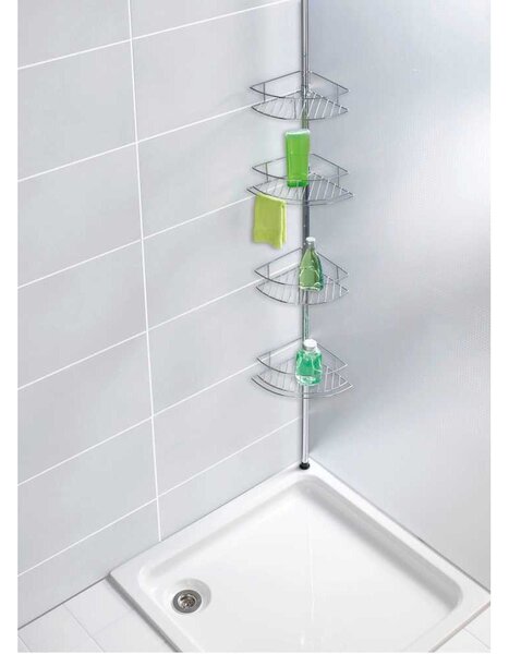 Raft pentru baie argintiu lucios de colț telescopic din oțel inoxidabil Dolcedo – Wenko