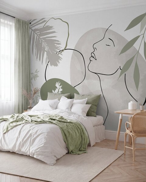 Tapet Abstracție cu vegetație și silueta unui chip, Imagini de fundal unice, w05776v1 : Uwalls.ro