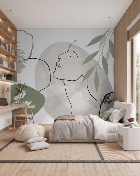 Tapet Abstracție cu vegetație și silueta unui chip, Imagini de fundal unice, w05776v1 : Uwalls.ro