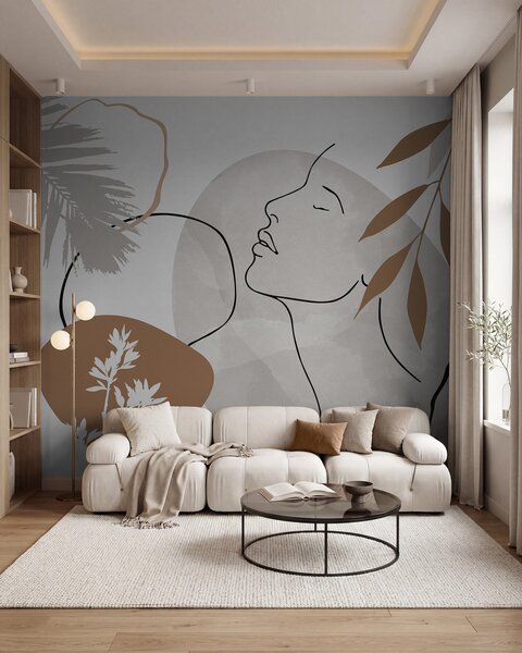 Tapet Abstracție cu vegetație și silueta unui chip, Imagini de fundal unice, w05776 : Uwalls.ro