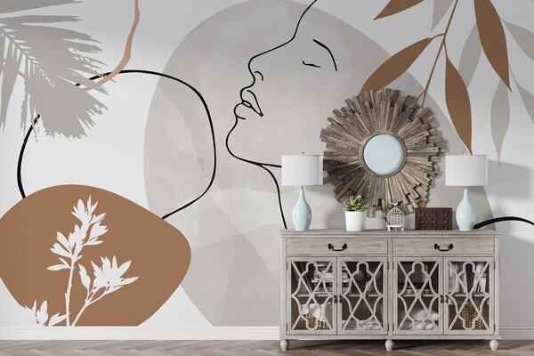 Tapet Abstracție cu vegetație și silueta unui chip, Imagini de fundal unice, w05776 : Uwalls.ro