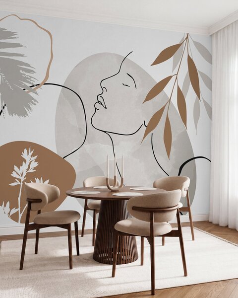 Tapet Abstracție cu vegetație și silueta unui chip, Imagini de fundal unice, w05776 : Uwalls.ro