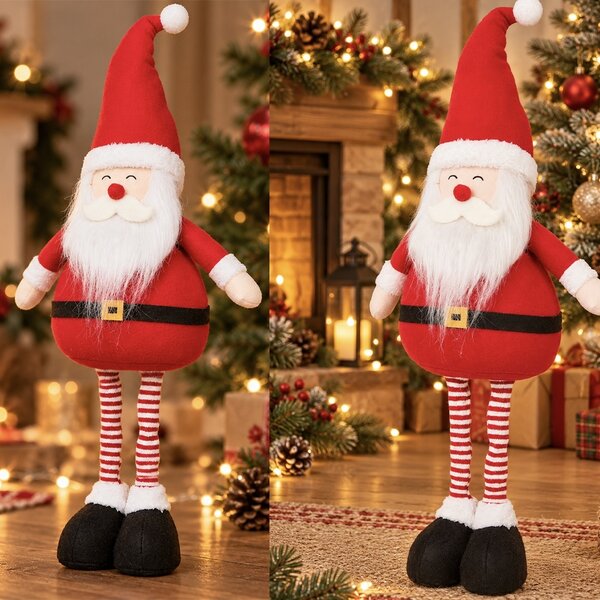 Figurina decorativa Mos Craciun cu picioare extensibile, 55-70 cm, rosu
