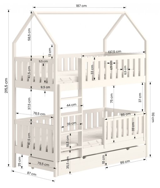 Pat Nemos pentru copii supraetajat tip căsuță – Culoare Negru, 80x180