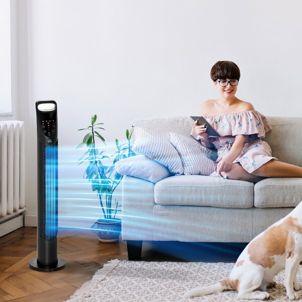 HOMCOM Ventilator Oscilant cu Telecomandă, 3 Nivele Viteză, Reglabil, Design Modern, Ф18x78.5cm, Negru | Aosom Romania
