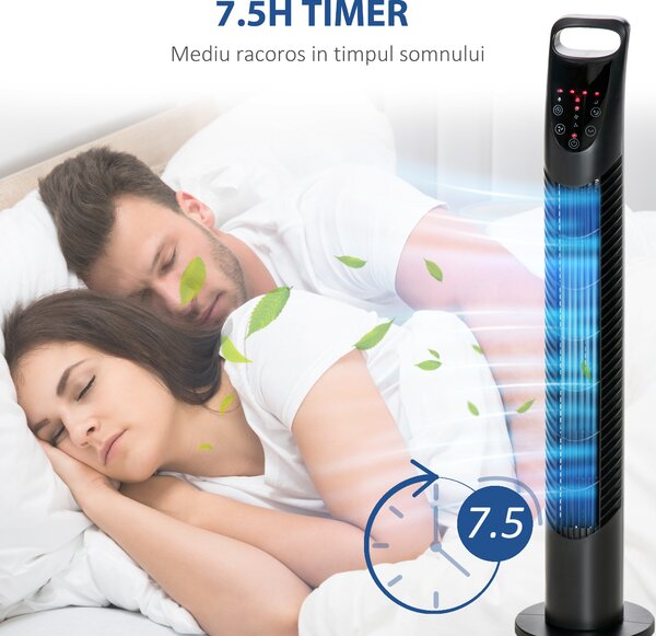 HOMCOM Ventilator Oscilant cu Telecomandă, 3 Nivele Viteză, Reglabil, Design Modern, Ф18x78.5cm, Negru | Aosom Romania