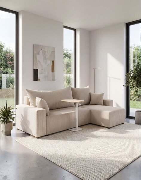 Set: canapea de colț extensibilă Sora L (242 cm) + măsuță auxiliară cu înălțime reglabilă Alto HM