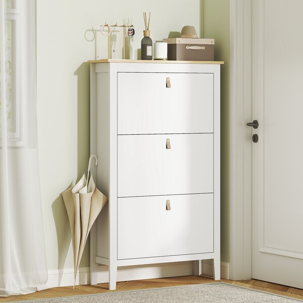 HOMCOM Pantofar Slim cu 3 sertare, pentru 21 perechi de încălțăminte, mărimea EU44 și rafturi reglabile, 80x24x131 cm, alb | Aosom Romania