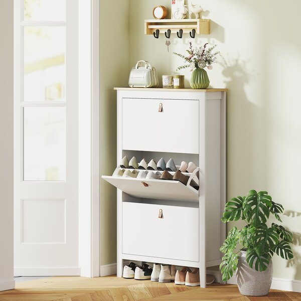 HOMCOM Pantofar Slim cu 3 sertare, pentru 21 perechi de încălțăminte, mărimea EU44 și rafturi reglabile, 80x24x131 cm, alb | Aosom Romania