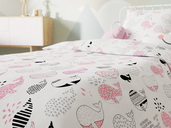 Lenjerie de pat din bumbac alb, PINK ORCA