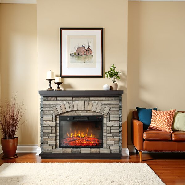 Semineu electric ElectricSun 3D AMBAR Stone, cu sunet, 3 culori, Wi-Fi cu APP internet, L107xH90cm