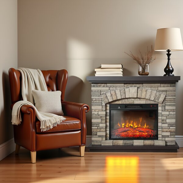 Semineu electric ElectricSun 3D AMBAR Stone, cu sunet, 3 culori, Wi-Fi cu APP internet, L107xH90cm