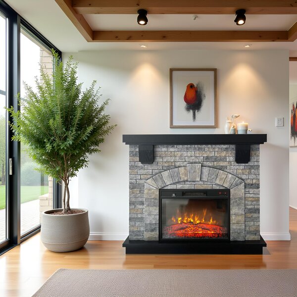 Semineu electric 3D ElectricSun GREYSTONE, cu sunet, 3 culori, Wi-Fi cu APP internet, L115xH102cm