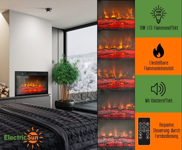 Focar electric 3D incorporabil ElectricSun Clasic 23 inch, cu sunet, 3 culori, Wi-Fi cu APP internet, L59xH44cm