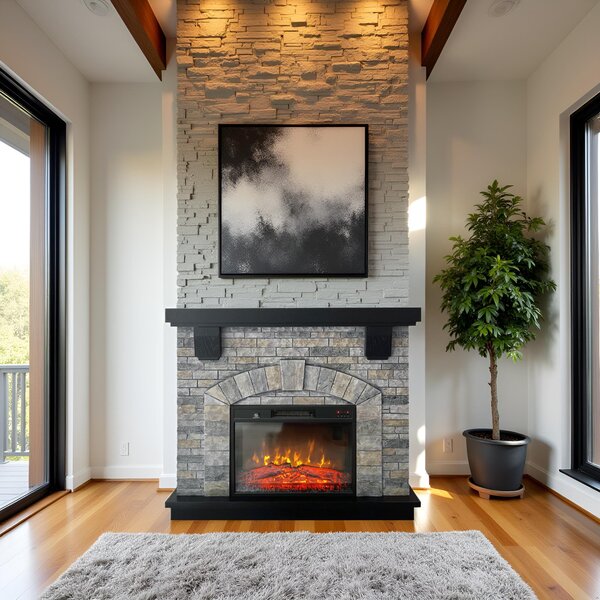 Semineu electric 3D ElectricSun GREYSTONE, cu sunet, 3 culori, Wi-Fi cu APP internet, L115xH102cm