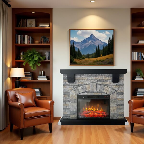 Semineu electric 3D ElectricSun GREYSTONE, cu sunet, 3 culori, Wi-Fi cu APP internet, L115xH102cm