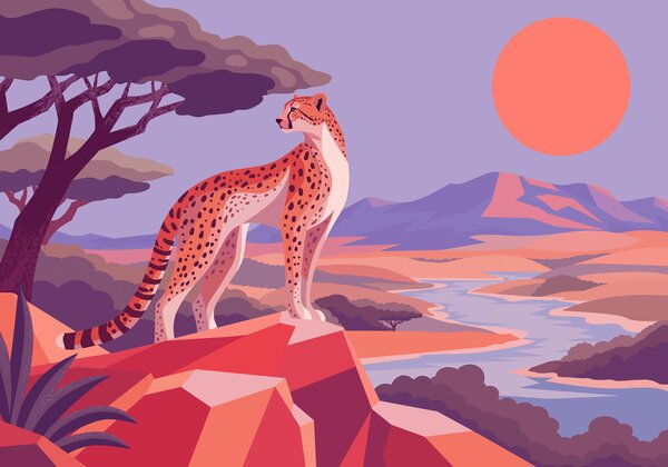 Fototapet Ghepard stând pe o stâncă, Fototapet animale, Fototapet populare, t01040v1 - Tapeko.ro