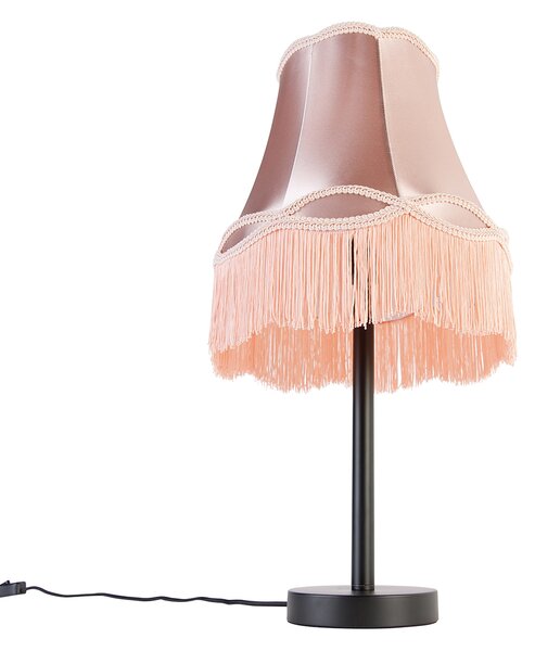 Lampă de masă clasică neagră cu abajur roz bunicuță 30 cm - Simplo