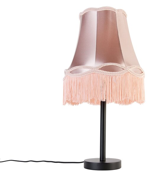 Klassieke tafellamp zwart met granny kap roze 30 cm - Simplo