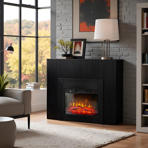 Semineu electric 3D cu riflaje ElectricSun LAMELIA negru mat, cu sunet, 3 culori, Wi-Fi cu APP internet, L120xH102cm