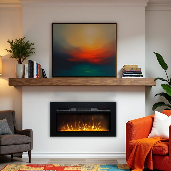 Semineu incorporat 3D ElectricSun PAULA GLASS negru XXS, pe perete, podea sau incorporabil, 3 culori, L76xH45cm