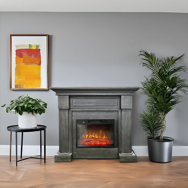 Semineu electric decorativ ElectricSun MONTENEGRO gri, cu incalzire, sunet, 3 culori, cu APP internet, L127xH107cm (Resigilat)