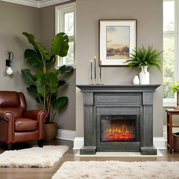 Semineu electric decorativ ElectricSun MONTENEGRO gri, cu incalzire, sunet, 3 culori, cu APP internet, L127xH107cm (Resigilat)