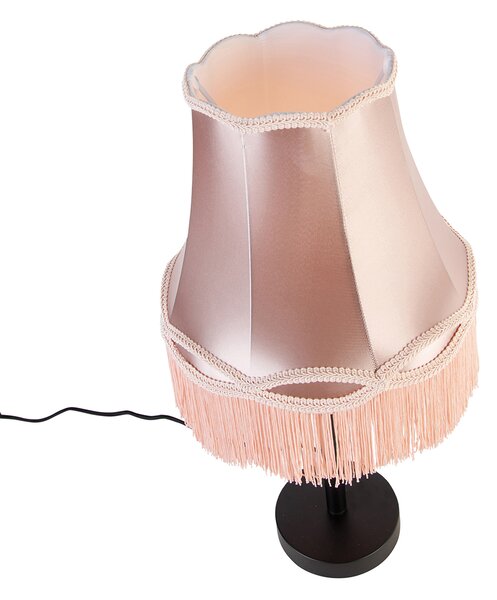 Lampă de masă clasică neagră cu abajur roz bunicuță 30 cm - Simplo