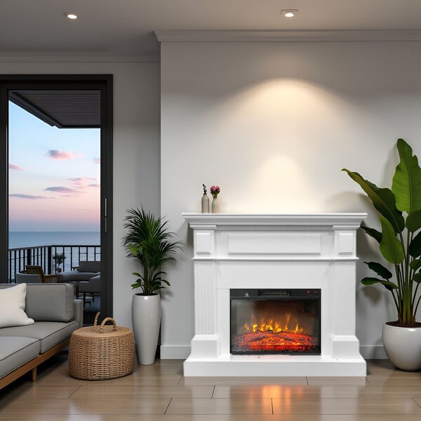 Seminee electrice 3D ElectricSun TUX alb, cu sunet, 3 culori, Wi-Fi cu APP internet, L110xH102cm