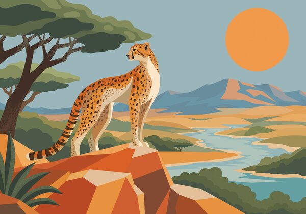 Fototapet Ghepard stând pe o stâncă, Fototapet animale, Fototapet populare, t01040 - Tapeko.ro