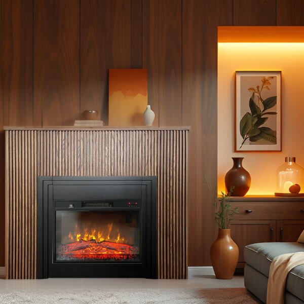 Semineu electric 3D cu riflaje ElectricSun LAMELIA stejar inchis, cu sunet, 3 culori, Wi-Fi cu APP internet, L120xH102cm