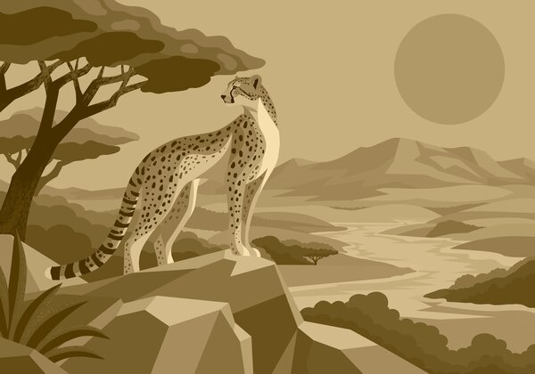 Fototapet Ghepard stând pe o stâncă, Fototapet animale, Fototapet populare, t01040v2 - Tapeko.ro