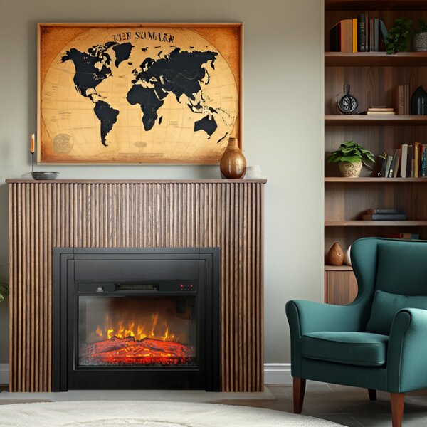 Semineu electric 3D cu riflaje ElectricSun LAMELIA stejar inchis, cu sunet, 3 culori, Wi-Fi cu APP internet, L120xH102cm