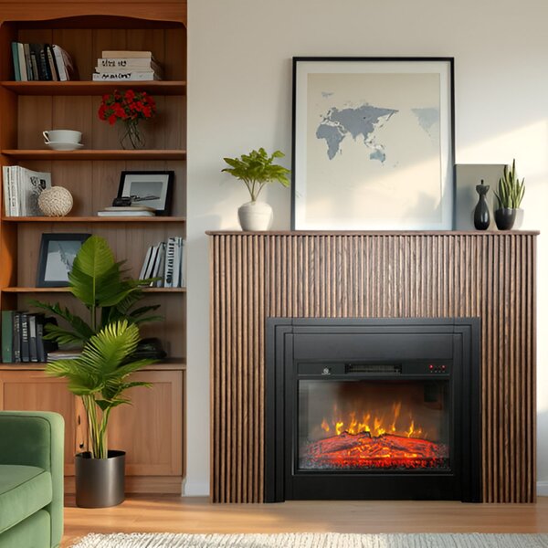 Semineu electric 3D cu riflaje ElectricSun LAMELIA stejar inchis, cu sunet, 3 culori, Wi-Fi cu APP internet, L120xH102cm